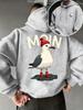 Men's Autumn/winter Trendy Printed Hoodie with "pigeon" Print, Fleece Lining, Thickened, Machine Washable, Drawstring Design.