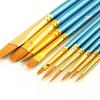 10x Round Pointed/Flat Tip Nylon Hair Acrylic Watercolor Artist Paint Brush Set