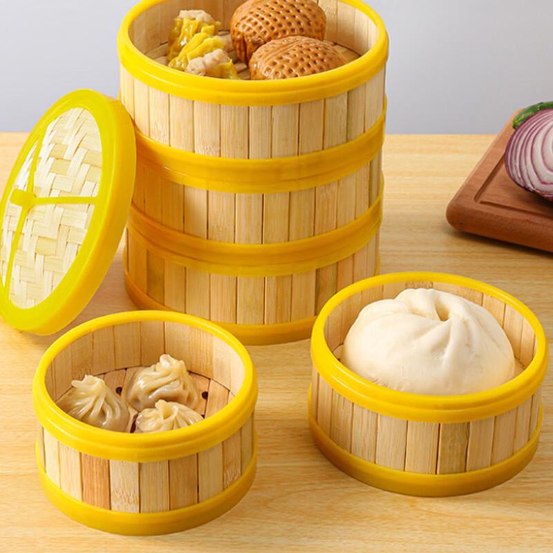 Plastic-Rimmed Bamboo Steamer Basket & Lid