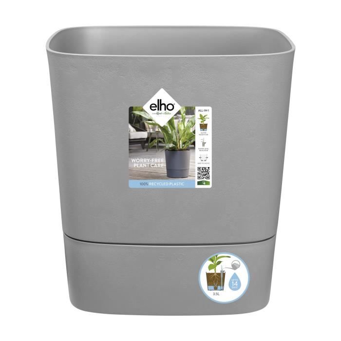 ELHO Pot De Fleur Carré Greensense Aqua Care - Ø 29,5 X H 30,2 Cm - 15 L - Vert Jungle