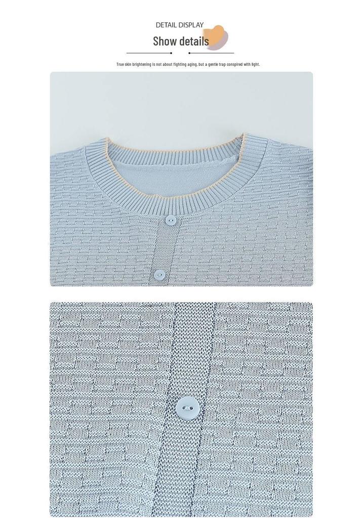 Elegant Summer Knit Top: Ice Silk Short-Sleeve T-Shirt for Stylish Moms and Seniors