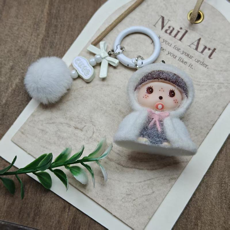 Plush Monchhichi Keychains Cartoon 3D Monchhichi Ingenious Bag Pendent Decorations Cute Keyrings Phone Chain Gifts For Girl