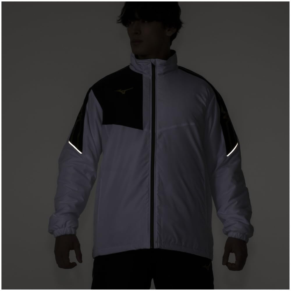 Mizuno Breath Thermo Training Warmer Size S Jacket, Moisture-Wicking, Heat-Generating, Water-Repellent, MC-LINE 32MEA630, White/Gold,