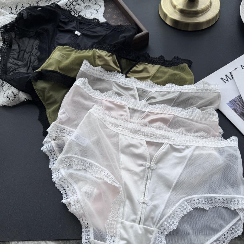 Women's Spring-summer Deep V Careful Machine Ice Screen Yarn Lace Edge Sexy Panties