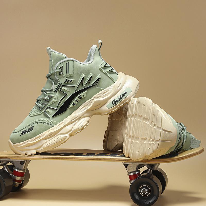 

Fashion autumn and winter new leather high-top thick-soled versatile Hong Kong style men s sports shoes comfortable and lightweight men s mecha casual 44