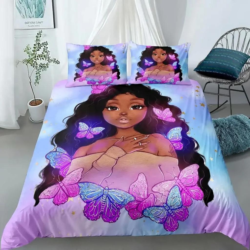 Frican American Duvet Cover Gilrs Kids Cute Ballet Princess Dancer Bedding Set Double Queen King Size Polyester Qulit Cover