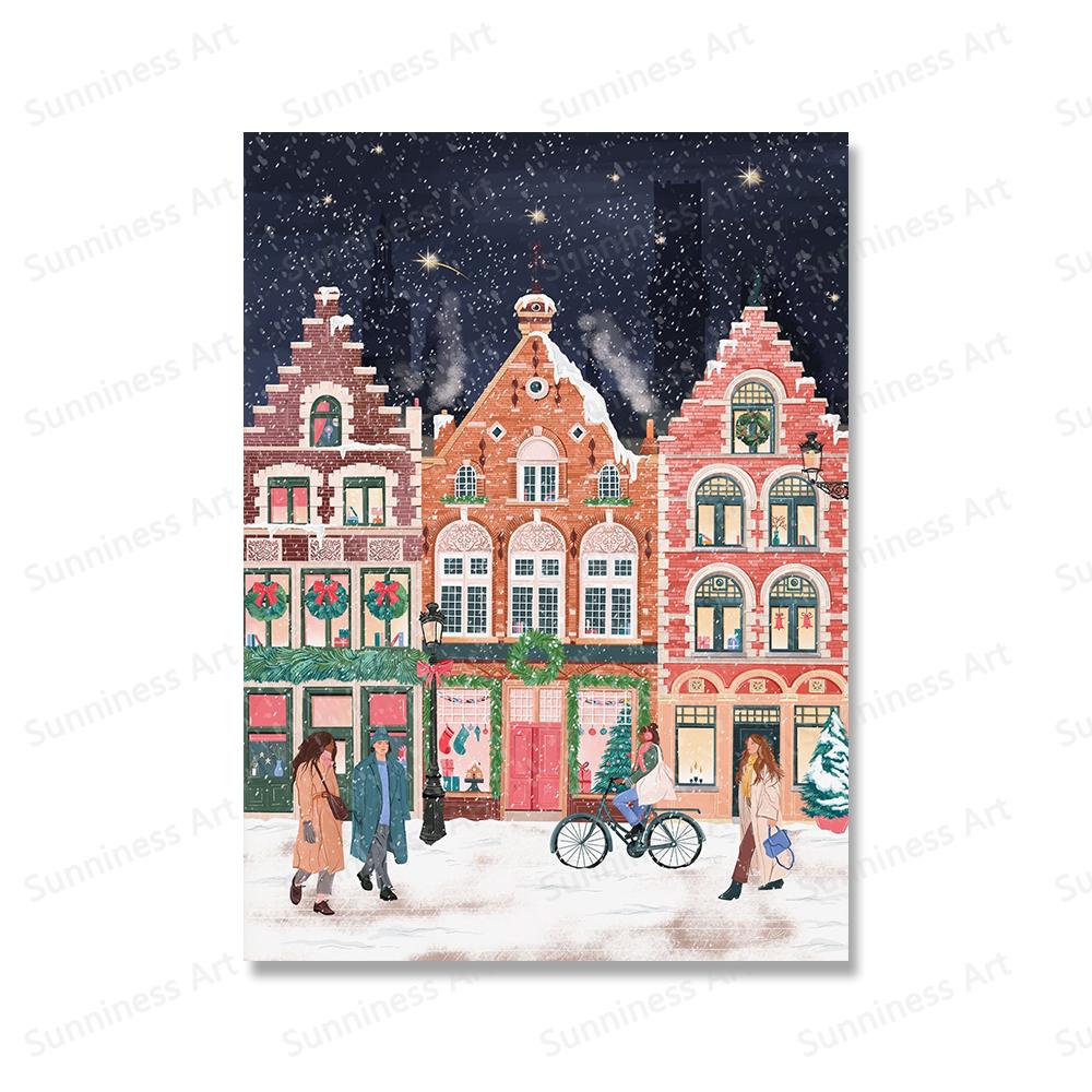 Christmas Gift Travel London Paris Prague Wall Art Canvas Painting Holiday Cottage Posters and Prints for Living Room Home Decor