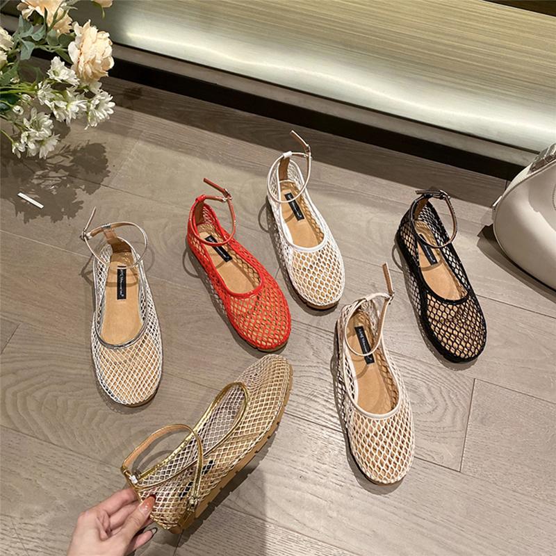 Mesh Breathable French Fairy Style Single Shoes Women 2025 New Summer Round Head Shallow Mouth Ankle Strap Flat With Skirt Tide