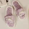 Lovely Slippers Female Slides Flat Low Heels Warm Shoes Woman Leopard Fur String Bead Butterfly Knot Winter Shoes Plus Size