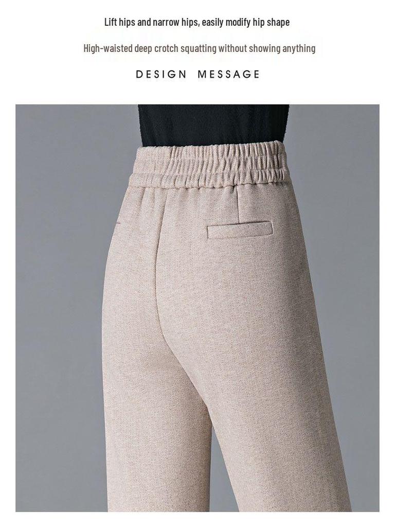 Woolen Flannel High-Waisted Wide-Leg Women's Pants - Thick, Warm, Casual Drape for Autumn/Winter