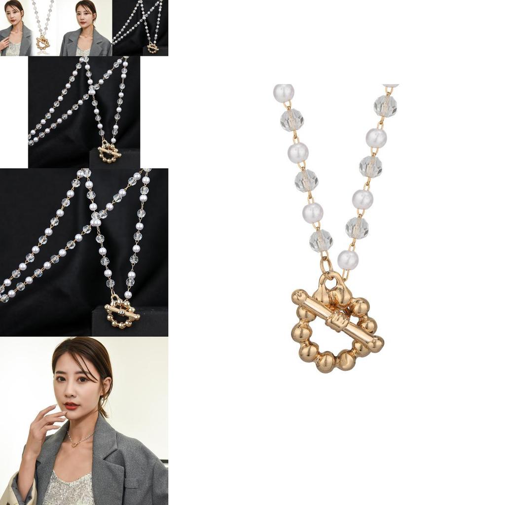 Stylish Geometric Pearl Crystal Choker Necklace For Unisex Fashion Accessories