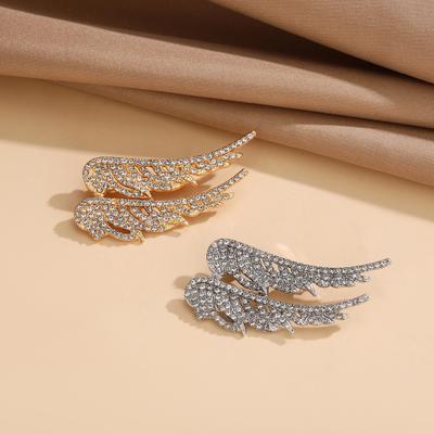 Broche pour femme en alliage, Badge revers forme ailes avec strass scintillants, Accessoire polyvalent pour pulls, cols, chapeaux, sacs, manteaux, écharpes