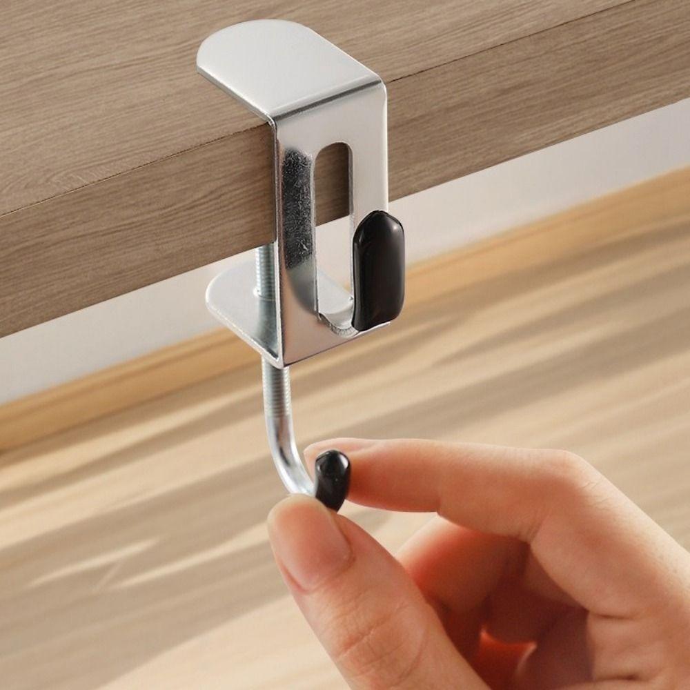 2PCS Steel Double Hook Backpack Hook Detachable Headphone Hanging Hook Portable Table Hooks  Office