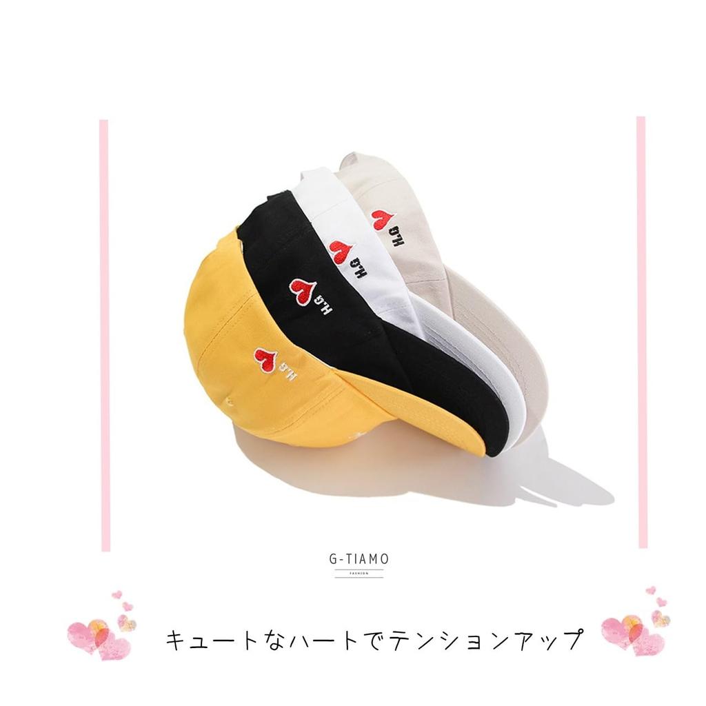 GITIAMO Cap with English and Adjustable Available In and UV Sun and English Women's Letters, Heart, One-Point Embroidery, Strap, Black, White, Ivory,