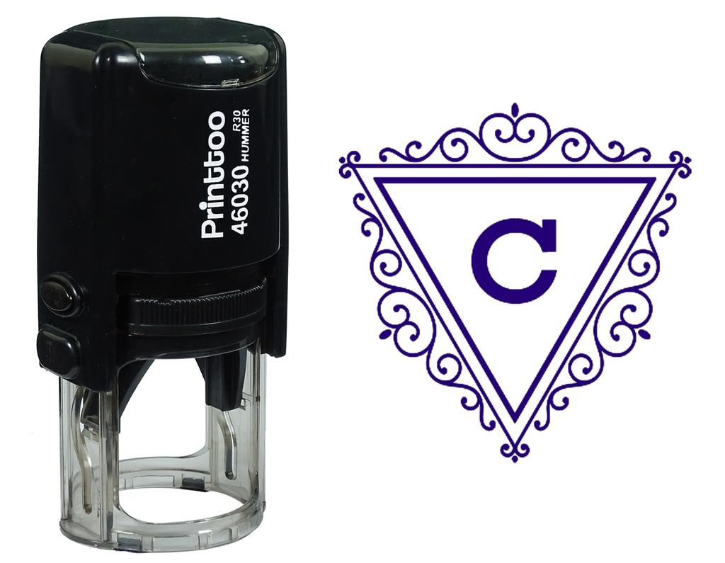 Printtoo C Alphabet Swirl Border Triangle Monogram Initial Self Inking Rubber Stamp Office