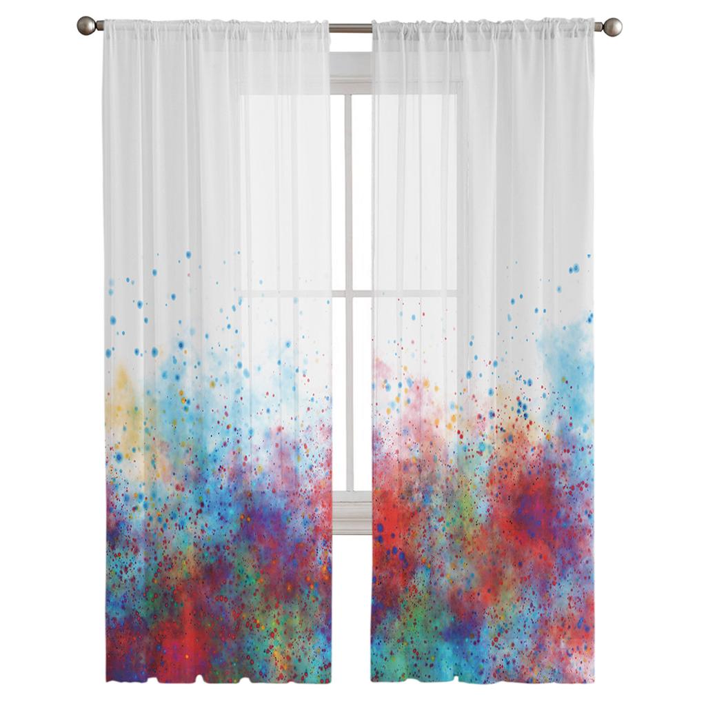 Abstract Color Paint Window Tulle Curtains for Living Room Bedroom Hotel Luxury Decoration Sheer