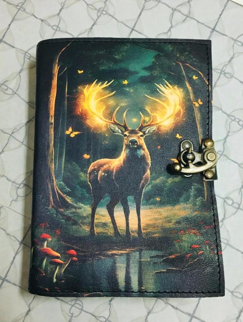 Handmade Leather Journal – Enchanted Forest Deer Design 5×7 In, 200 Pages