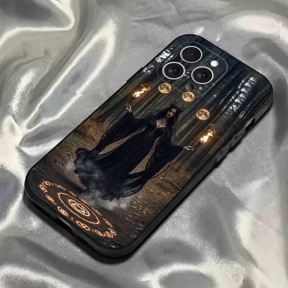 Gothic S-Satan Witch Phone Case For iPhone 16,15,14,13,12,11,Pro,Max,Plus,X,XS,SE4,E,Mini,Soft Black Case