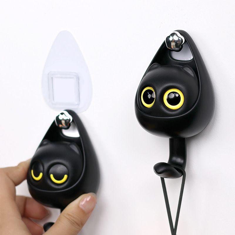Creative Cute Cartoon Big Eyes Cat Self-Adhesive Hooks For Clothes Hat Scarf Key Holders Rack Home Decoration Wall Shlef Hanger