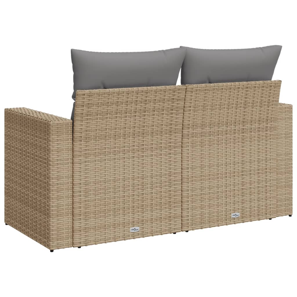 Vidaxl Garden Sofa With Cushions, 2-Seater, Beige, Poly Rattan