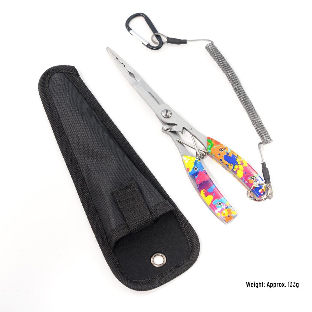 Long Nose Multifunctional Fishing Pliers: Lure, Fish Mouth Clamp, Hammer, Line Cutter, and Hook Control Tool.