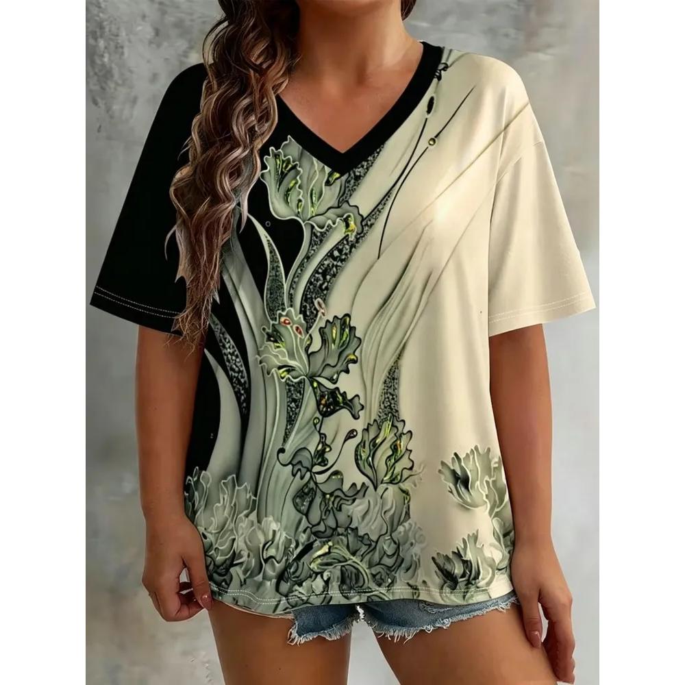 Daily Breathable V-neck Women's Top Versatile Short Sleeve Fashionable Loose T-Shirts Women’s