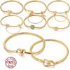Pulseira Original Pulseira de Charme em Prata 925 17-20CM Coração Dourado Chave do Amor Trevo Pulseira Bracelete Joias para Mulheres Presente