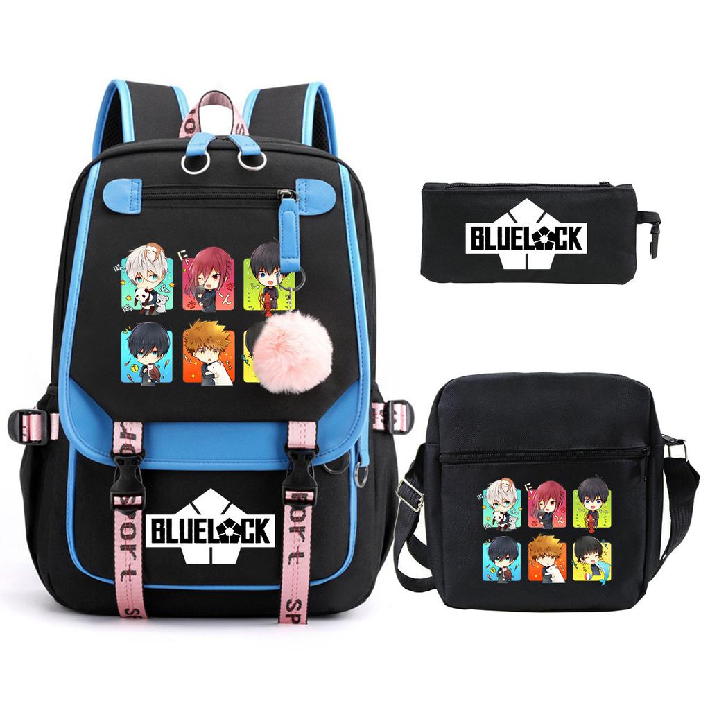 Trend Campus Primary And Secondary School Student School Bag Blue Prison Blue Lock Peripheral Animation Backpack Pencil Bag