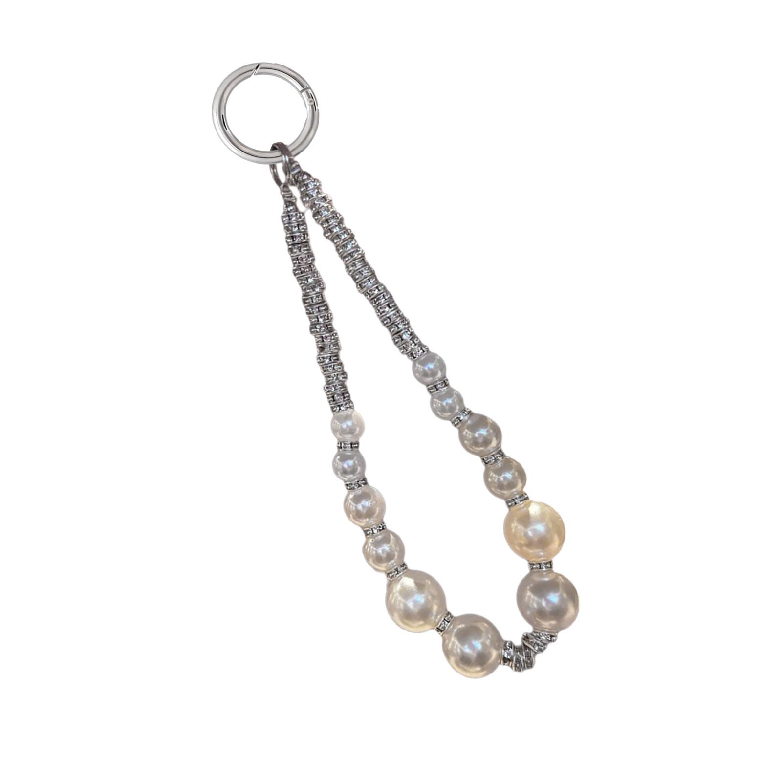 

Уникальный брелок с бантом из неправильного жемчуга, сплавные бусины, акцент из хрустальных страз, цепочка для телефона, модная бижутерия, подарок 3