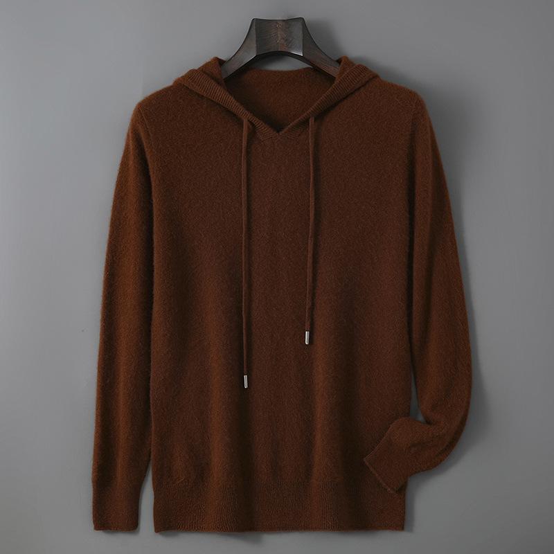Men's Pure Wool Hoodie - Soft, Comfortable, Long Sleeve Knitwear for Autumn & Winter.