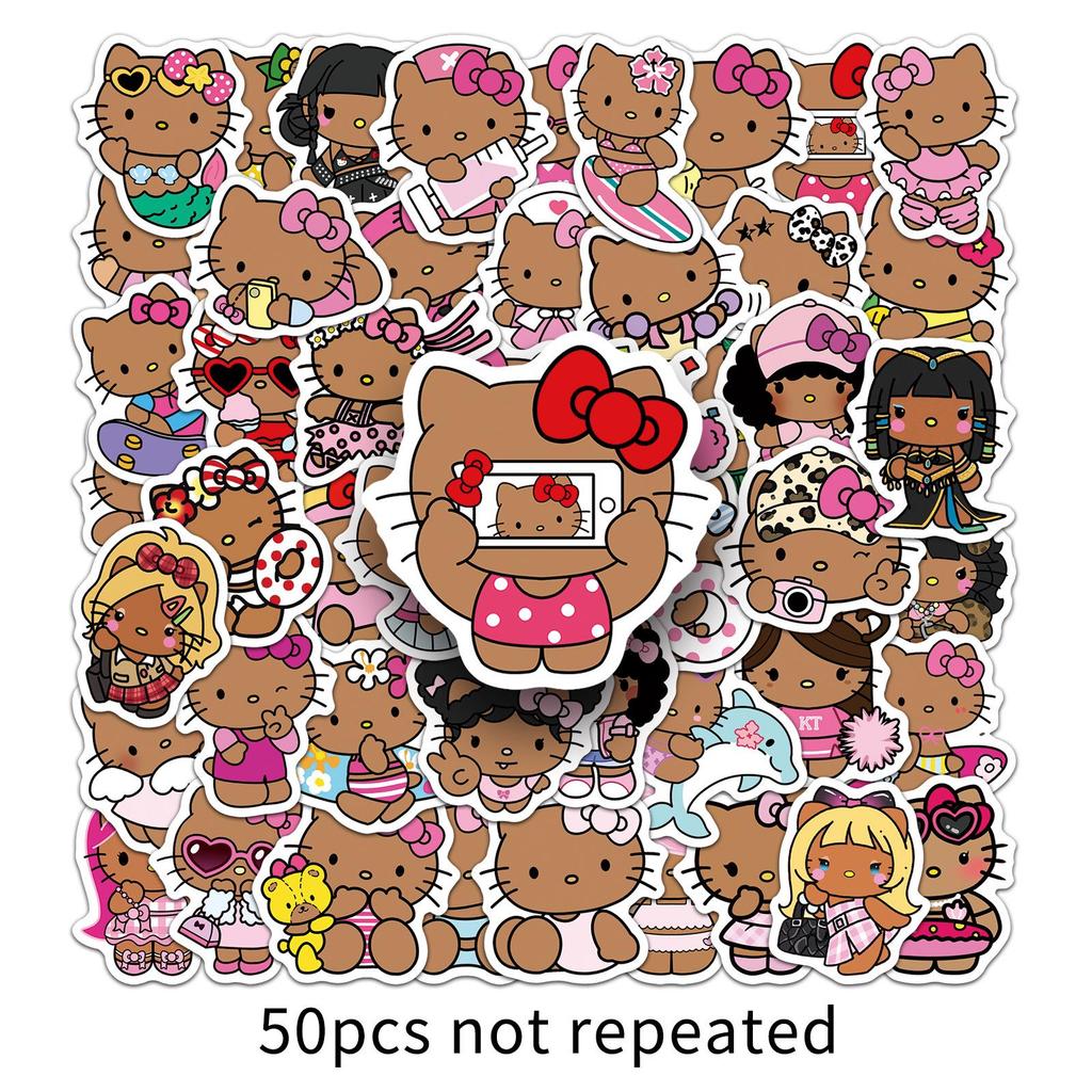 50 Black Cartoon Cat Stickers: Personalized Decorative Stickers for Notebooks, Skateboards, Scooters, and Refrigerators.