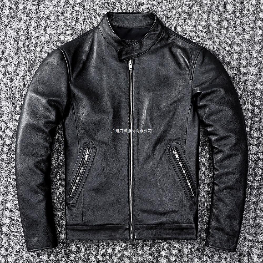 Special offer for picking up leaks in autumn and winter, first-layer cowhide, motorcycle leather jacket, genuine leather, men's stand-up collar, short