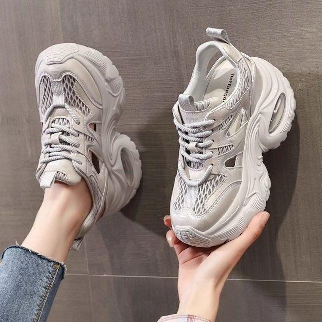 Thick-soled dad shoes women's 2025 new hollow mesh breathable inner height increase versatile casual shoes height increase lightweight women's shoes