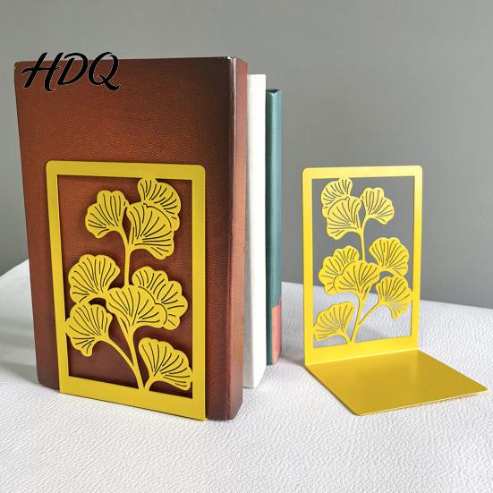 Heavy Duty Book Holder 1 Pair Metal Decorative Bookends Ginkgo Leaf/Monstera Ends for Leaf Bookend Bookshelf Non-Skid Stopper Home Office Study Room