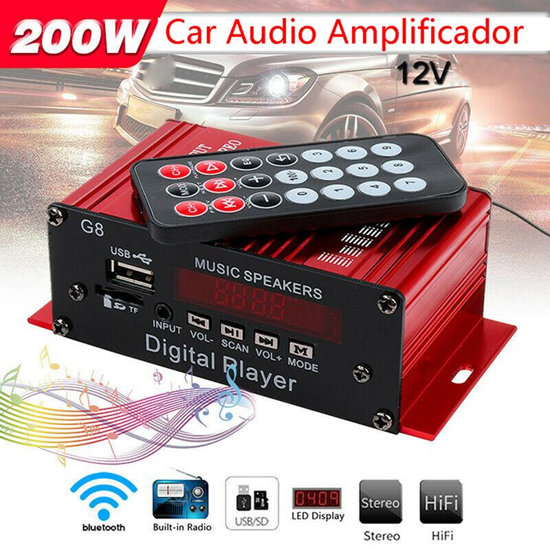 G8 Auto 12V 200W 2 Kanal Digital Power Verstärker Stereo Bluetooth Aux Fm Mp3