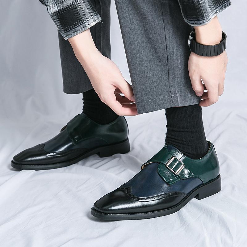 Casual Men's Leather Shoes Fashion Color Blocking Design Style Leisure Outdoor Party Hairstylists and Nightclub Shoes Size 38-48