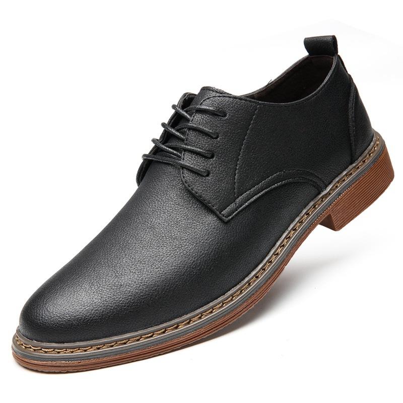 Spring and autumn casual leather shoes trendy shoes lace-up men's business round head leather shoes board shoes British leather shoes men's versatile