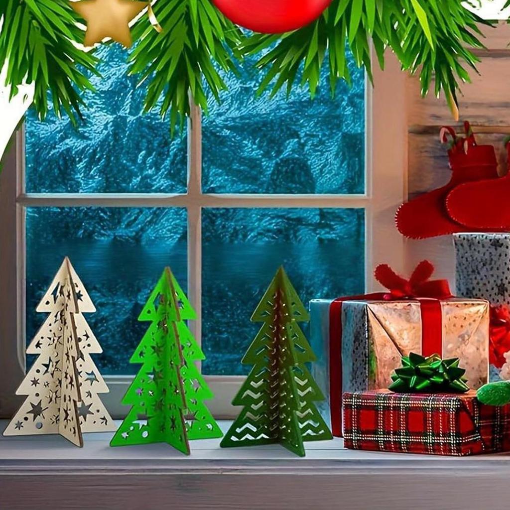 3D Unvollendetes Weihnachtsbaum-Silhouetten-Bastelset Holz-Weihnachtsbaum-Silhouette DIY Holzausschnitt Baum mit Buntstift-Set