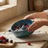Fruit Cleaner Berry Bowl with Drainage Holes Fruit Rinse Bowl Rustic Style Fruit Wash Basket for Kitchen Countertop
