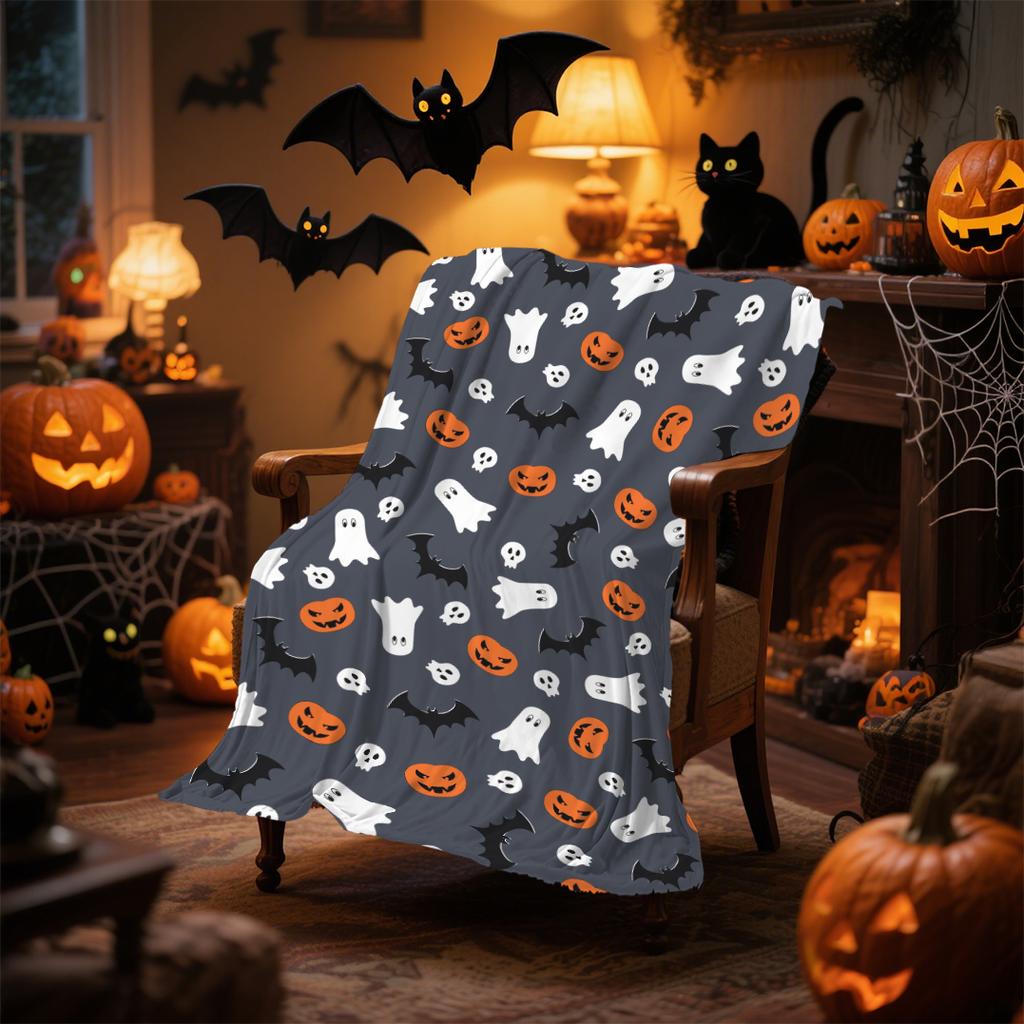 1pc Happy Halloween Blanket Ghost Pumpkin Witch Print for Sofa Skin-Friendly Soft Blanket New for Home Halloween Decoration
