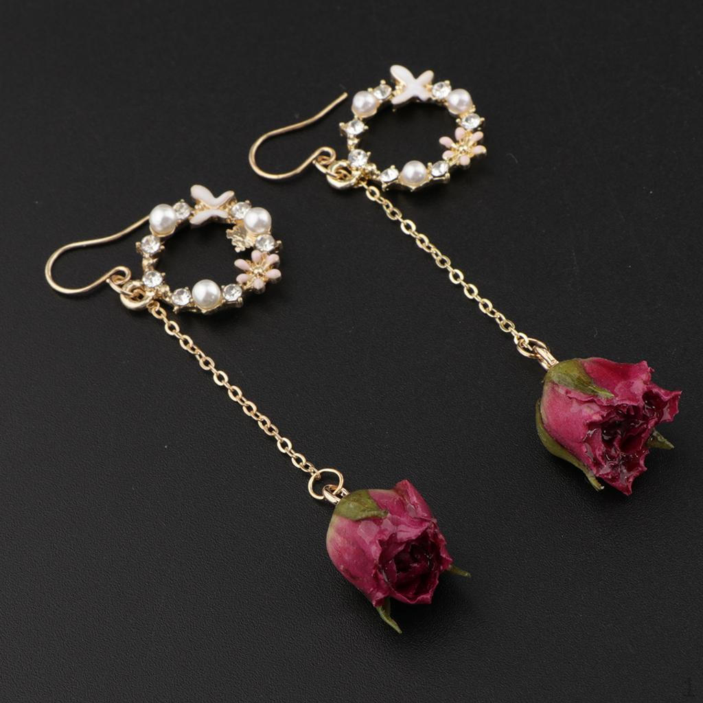 

1 Pair Women Earrings Pearl Beaded Dangle Eardrop Fushcia