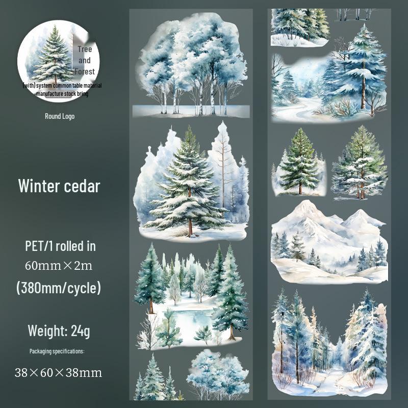 Forest Scenery Adhesive Tape: Retro Aesthetic Landscape with 6 Styles.