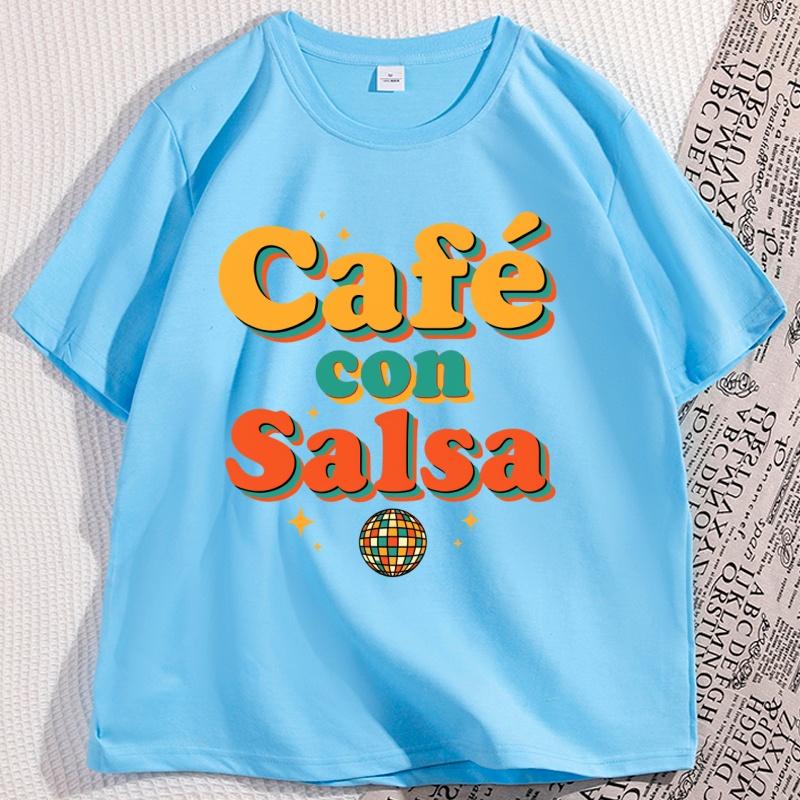 Cafe Con Salsa Unisex Tshirt Latin Music Retro T Shirt Vintage Graphic T Shirts Cotton Short Sleeve Tshirts Streetwear