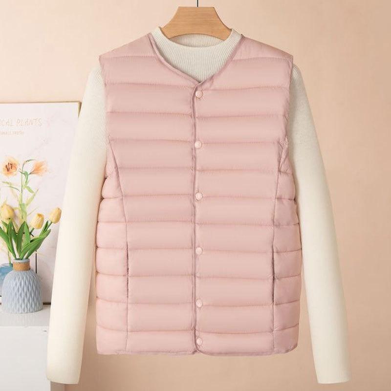 New light cotton vest women's autumn and winter collarless liner short women's vest large size vest crew neck jacket