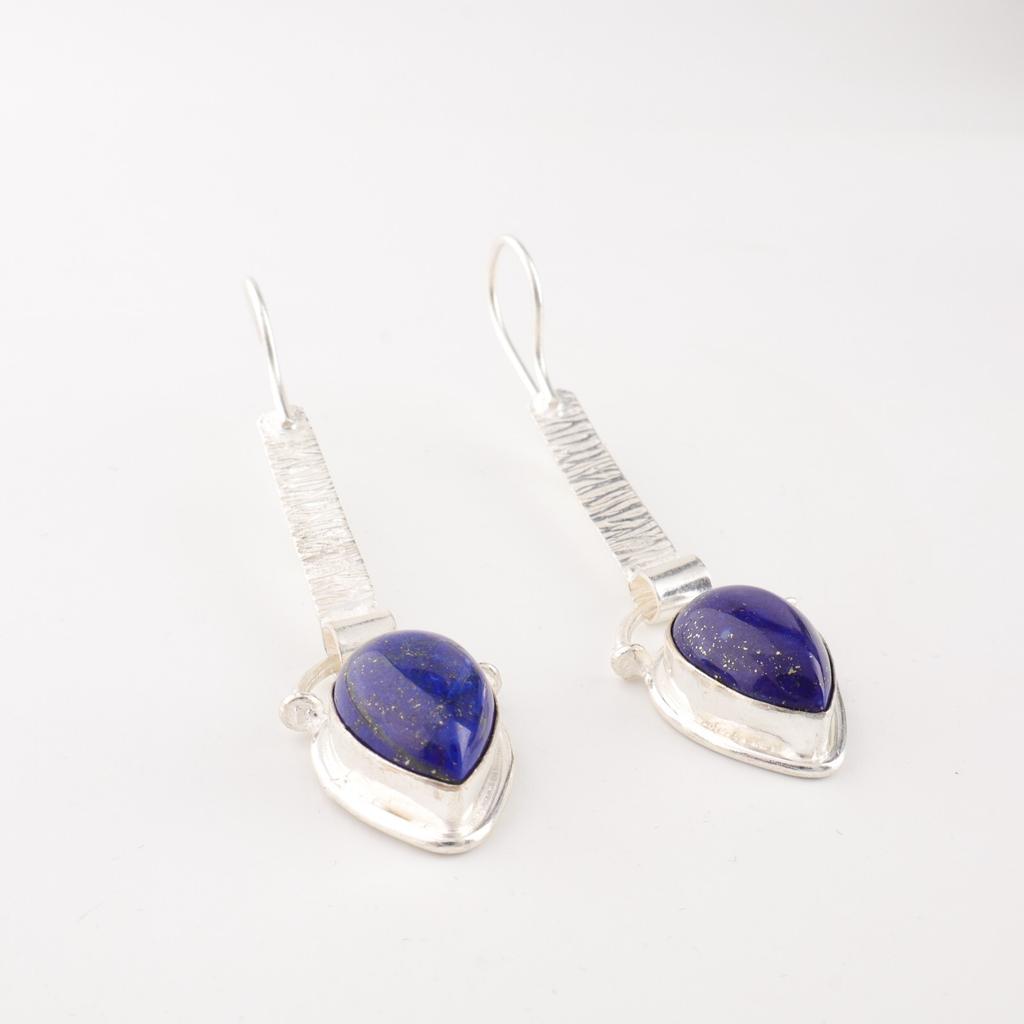 Lapis Lazuli Gemstone 925 Sterling Silver Handmade Earrings 2.3" New Year Gift EE-166-20