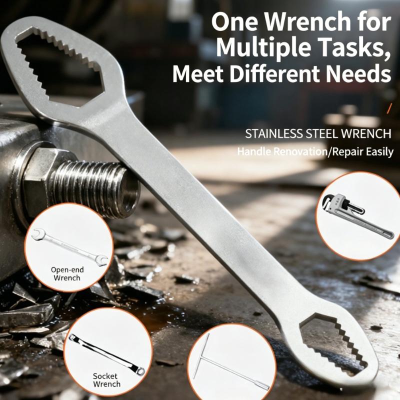 Universal Double Head Self Tightening Adjustable Wrench 1pc 3-17mm Range Durable Portable Ratchet Box Wrench For Repair Projects