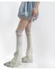 Japanese Style Mesh Patchwork Flared Leg Warmers - Light Gray Knit & White Ruched Tube Socks