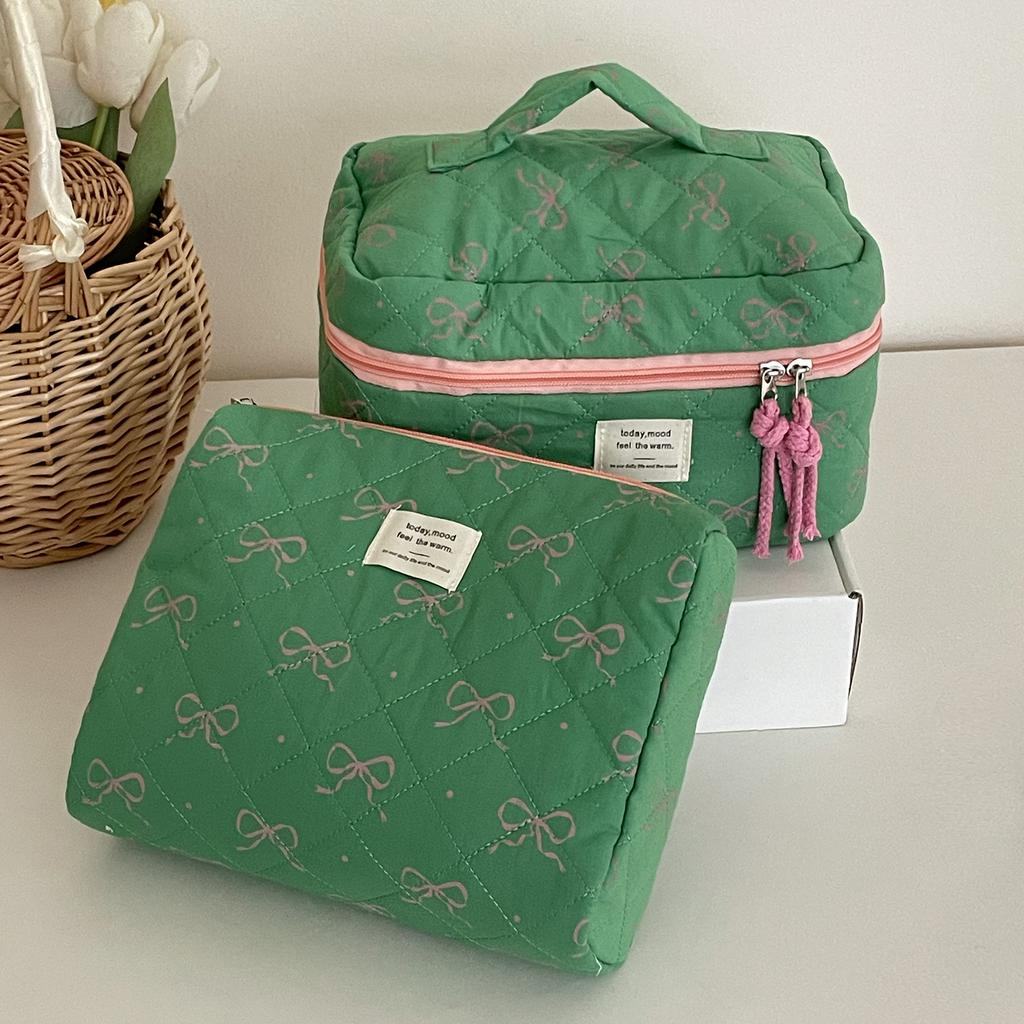 Green Fruit Bow Cosmetic Bag High Value Travel Cosmetics Portable Contrasting Color Portable Storage Bag Wash Bag