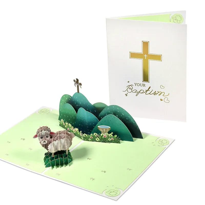 3D Pop Up Baptism Card Handmade Baby Christening Greeting Card Newborn Blessing Keepsake Baby Shower Gift Religious Card For God