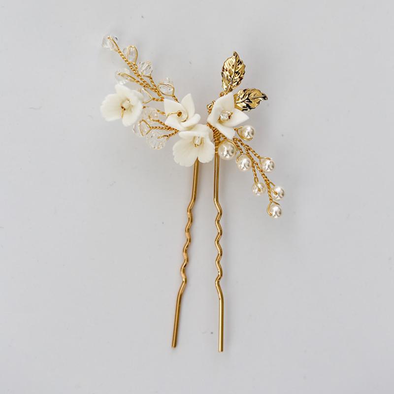 Handmade Pearl Floral Bridal Hair Accessories Women's Bobby Hair Pin Set for Wedding Alloy Material Elegant Headpiece